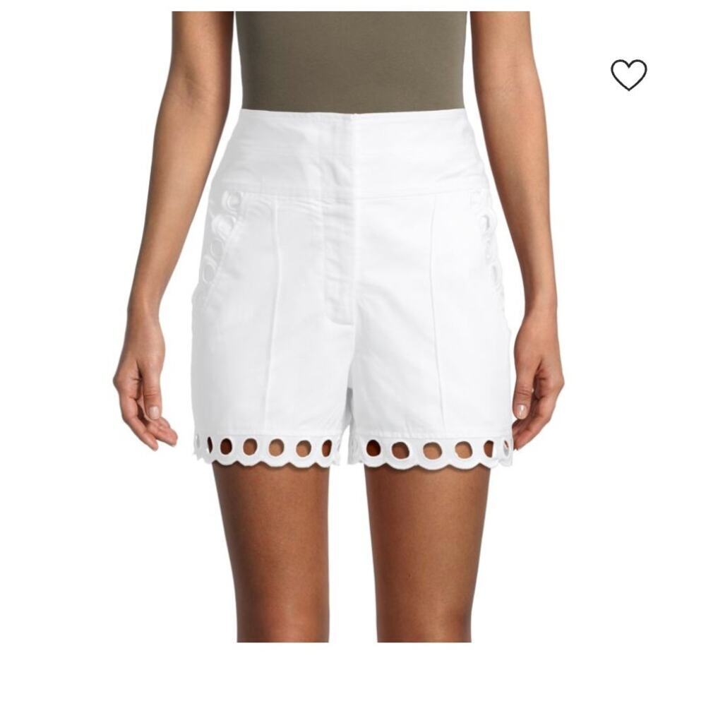 Rebecca Taylor White Linen Cotton Eyelet Hem Shorts 0 - Picture 1 of 6